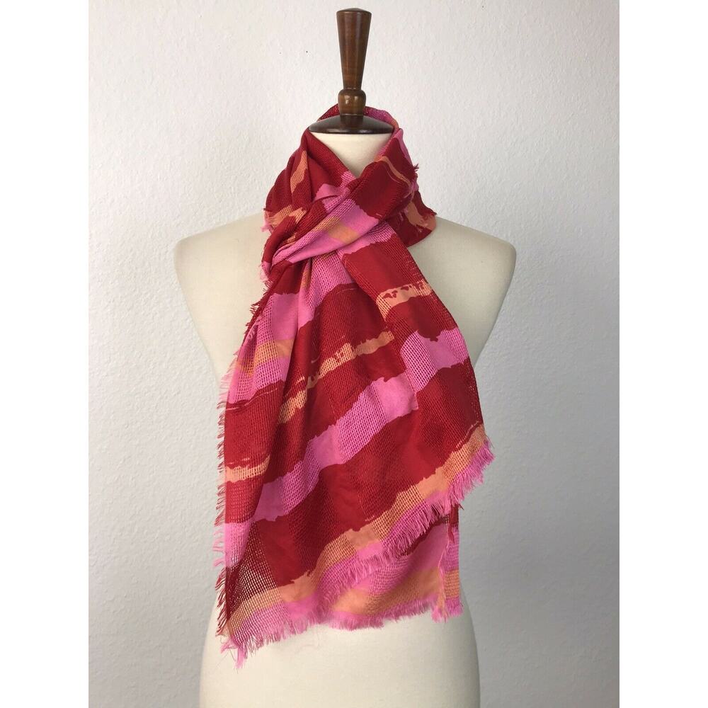 Guess Rectangular Scarf Striped Fringe Color Block FLAWS
